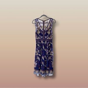 Moulinette Soeurs Anthropologie Sz 6 Navy Embroidered Cocktail Dress